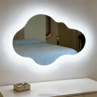 Kingstin cermin kamar mandi LED cerdas Cloud, lampu 3 warna dapat diredupkan, kontrol sentuh anti-kabut, cermin rias estetika bingkai akrilik