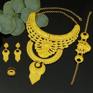 24K <span class=keywords><strong>Gold</strong></span> Schmuck Afrikanisches Braut-Schmuckset <span class=keywords><strong>Saudi</strong></span>-Arabische Damen-Halsketten-Ohrring-<span class=keywords><strong>Set</strong></span> - Product Image 3