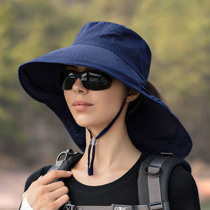 Chapeaux d'été pour femmes, protection UV extérieure du cou, visières solaires pour femme, pêche, randonnée, chapeau à large bord avec protection solaire et ouverture pour queue de cheval - Product Image 1