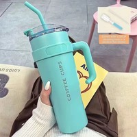 Nouvelle tasse isotherme en acier inoxydable noir et rose avec poignée et paille, 40 oz, pour voiture, cadeau, isolation 6-12h