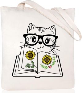 Andeiltech Canvas-Tragetasche für Damen, ästhetisch, niedliche Katze, Einkaufstasche, wiederverwendbare Taschen mit Innenreißverschluss, Geschenk für Damen - Product Image 1