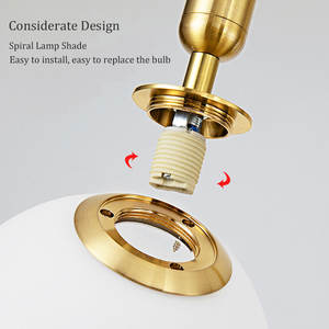 Lustre en <span class=keywords><strong>verre</strong></span> Globe de Style nordique, <span class=keywords><strong>Luminaire</strong></span> suspendu moderne en laiton doré pour plafond haut, éclairage de Villa, escalier - Product Image 6