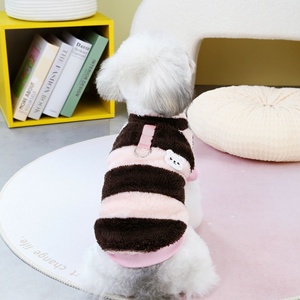 Vêtements pour animaux de compagnie, chien et chat, automne-hiver, veste en polaire rayée décontractée pour chien Teddy <span class=keywords><strong>Bear</strong></span> avec anneau de traction - Product Image 4
