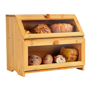 Caja de pan de bambú, gabinete de almacenamiento de madera para cocina y hogar con puerta de vidrio, diseño de doble capa - Product Image 5