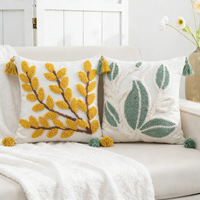 Housse de coussin carrée à pompons avec tufting, style moderne, en coton/lin, fermeture éclair, pour bureau, maison, canapé, chambre à coucher
