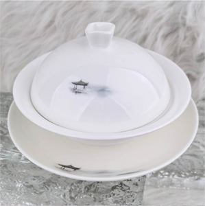 Vaisselle de luxe en porcelaine fine (45% de teneur en os) avec décor en émail à l'encre de style pavillon chinois ancien et bordure dorée à la main, idéale pour hôtels, mariages, banquets et restaurants. - Product Image 5