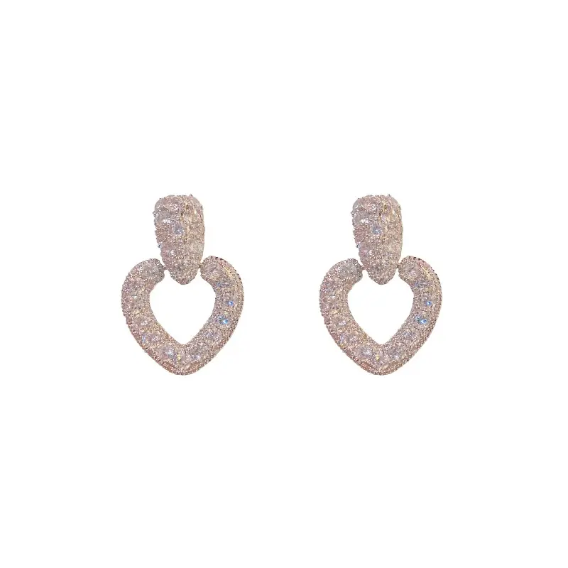 Fashion Designer New Personalized Peach Heart Zircon Full Diamond Earrings