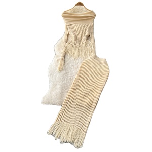 Hàn Quốc Thời Trang Fringe Một Dòng Vai Sexy Phụ Nữ Đan Hai Bộ Retro Fringe Thiết Kế Áo Len Top + Bút Chì Váy Áo Len Bộ - Product Image 2