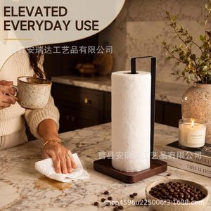 Wooden <b>Tissue</b> Holder Solid Wood Rectangular Countertop Minimalist Design Kitchen Toilet <b>Paper</b> Stand <b>Black</b> Metal Frame - Product Image 4