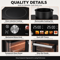 Friteuse à air multifonctionnelle sans huile au design moderne, écran tactile, pot en verre facile à nettoyer, friteuse à air intelligente pour la cuisine à domicile