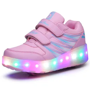 23 USB Charge New Cool style Children Flashing Lighting Roller Skate Shoes With Retractable Wheels Breathable Outdoor Kid Skates
