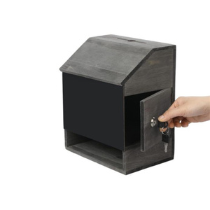 2024 Vintage gris Feedback Collector porte-bulletin de vote bois Suggestion/boîte de commentaires avec serrure et tableau noir - Product Image 4