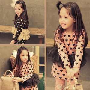 Wholesale Children Clothing Sweet Long Sleeve Heart Printed Prince Dress With Mesh for Kids Little Girls From China Manufacturer - Product Image 2