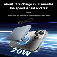 Batterie externe portable de poche avec écran LED, chargeur sans fil magnétique, câble rétractable, 5000 mAh, charge rapide PD 25 W