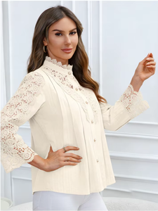 Chemise en dentelle blanche vintage tendance élégante de style nouveau 2025, vêtements pour femmes importés - Product Image 4