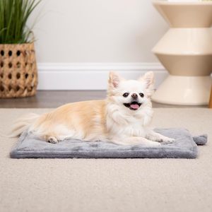 Cama de gato gris pequeña lavable a máquina reflectante de piel sintética acolchada de autocalentamiento para uso en interiores para gatos y perros pequeños - Product Image 1
