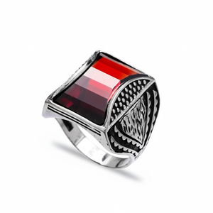 Triangle Cut Garnet Gemstone Ottoman Design <b>Men</b> <b>Rings</b> Authentic <b>Men</b> <b>Ring</b> Wholesale Handmade 925 Sterling <b>Silver</b> - Product Image 2