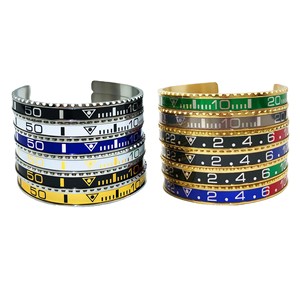 Moda personalizar 18K chapado en oro Acero inoxidable plata negro velocímetro números romanos Dial escala moda apertura brazalete brazaletes - Product Image 1