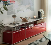 Meuble TV Modulaire Extensible de Luxe Moderne en Acier Inoxydable avec 3 Tiroirs de Rangement pour Salon et Maison