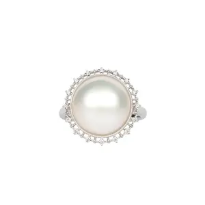 Desain baru 18k mutiara emas putih cincin mutiara asli dapat disesuaikan perhiasan cincin pencari berlian cincin