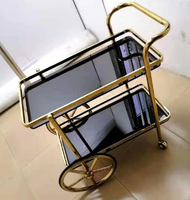 Chariot de bar, chariot en métal, hôtel, restaurant, véhicule de livraison de nourriture, lieu, chariot mobile, chariot commercial à trois étages, chariot à liqueur doré