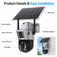 Kamera Solar 4G Terlaris Lensa Ganda Kamera Keamanan WiFi PTZ Tenaga Surya Pelacakan Otomatis Manusia Penglihatan Malam Kamera CCTV Luar Ruangan