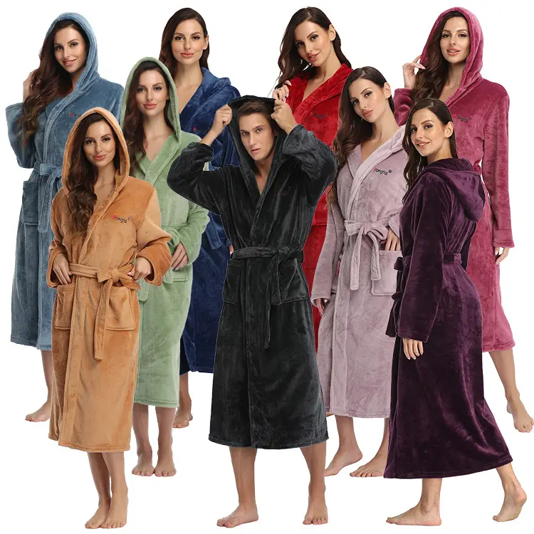 Logotipo personalizado 14 opciones de Color de lana de coral trajes Unisex de invierno pijamas de invierno grueso ampliado de franela CON CAPUCHA DE S-2XL ropa de dormir