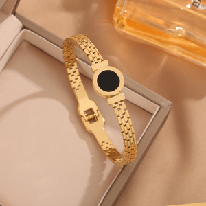 European and American INS Rome LIVE Digital Black Shell Round Bracelet for Women, Electroplated with 18K Gold BANGLES - Product Image 2