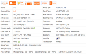 8.4 "SVGA công nghiệp TFT-<span class=keywords><strong>LCD</strong></span> mô-đun ivo m084gns1 R1 350 nits 16ms phản ứng 50k giờ WLED đèn nền cho thiết bị công nghiệp - Product Image 6