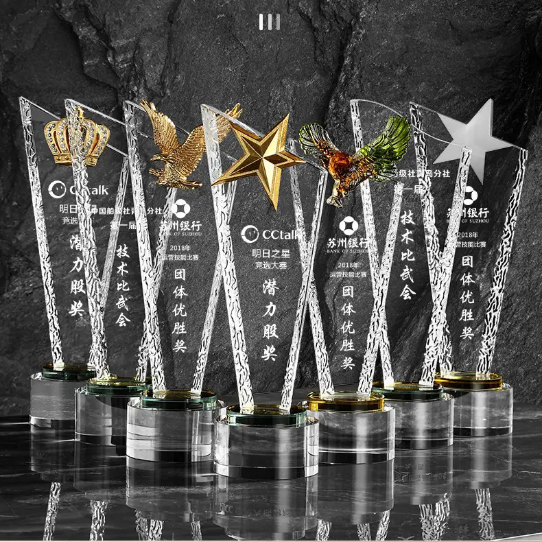 Custom Star Award Shield Crystal Trofee Handgemaakte K9 Crystal Glass Trofee 3d Lasergravure Crystal Trofee
