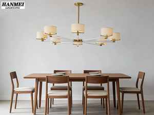 Lustre en laiton LED réglable en hauteur, style moderne rétro américain, pour salle à manger et salon de villa de luxe, 3 ans de garantie HM-HR-045 - Product Image 3
