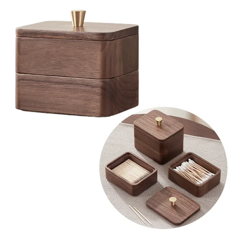 गर्म बिक्री लकड़ी के कपास काले अखरोट स्वैब बॉक्स रचनात्मक टूथपिक बॉक्स ठोस लकड़ी फ्लैस बॉक्स