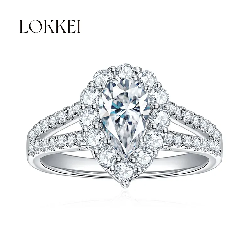 LOKKEIペアカットモアッサナイトダイヤモンド女性高級結婚指輪925スターリングシルバージュエリー