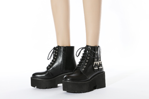 Eleganti <span class=keywords><strong>stivali</strong></span> invernali stile Punk con cerniera in pelle nera scarpe 8 <span class=keywords><strong>CM</strong></span> <span class=keywords><strong>tacco</strong></span> alto <span class=keywords><strong>5</strong></span> <span class=keywords><strong>CM</strong></span> con plateau grossi tacchi <span class=keywords><strong>donna</strong></span> stivaletti - Product Image 6