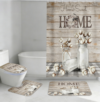OEM Luxury 3D Digital Printed Home Flowers Shower Curtain Set Waterproof Mildew Resistant Eco-Friendly <strong>Bathroom</strong> <strong>Decor</strong> 12 Hooks