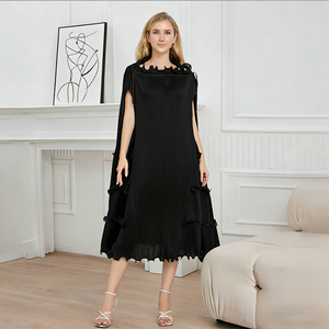 Abito in Chiffon Plissettato Stampato Ecologico Taglie Forti da Donna Vita Naturale con Volant Lavabile Vestidos Elegantes Para Mujer - Product Image 2