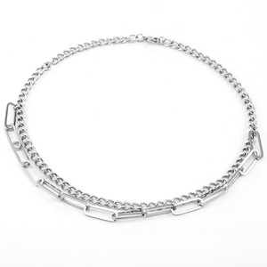 Layered <b>Titanium</b> Steel Clavicle Necklace Geometric Design Unisex Fashion Jewelry Double Chain Style - Product Image 5