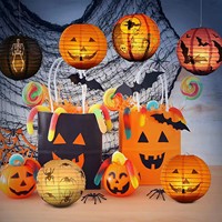 Ensemble de citrouilles d'Halloween en nid d'abeille-Lanternes lumineuses d'horreur en papier en forme de citrouille fordable pour la décoration de fête d'Halloween