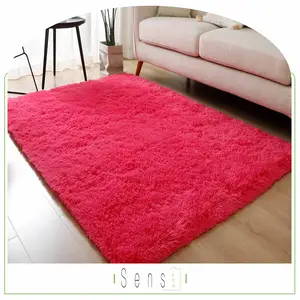 大粗毛红色区域地毯高品质装饰平纹客厅地毯防滑聚氯乙烯背衬