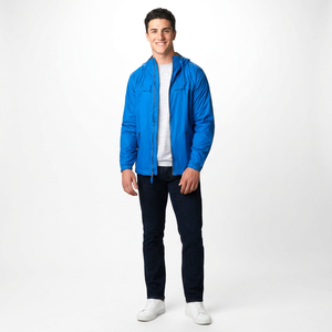 Veste coupe-vent sport vintage personnalisée pour homme, en tissu de coton léger, coupe-vent, à blocs de couleur, avec capuche, vente en gros - Product Image 1
