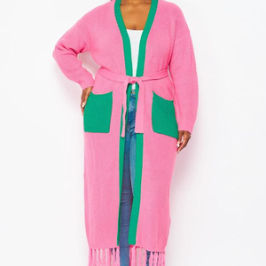 <span class=keywords><strong>Cardigan</strong></span> Lungo Classico da <span class=keywords><strong>Donna</strong></span> in Maglia Rosa <span class=keywords><strong>Verde</strong></span> per Confraternite Scolastiche, Produzione OEM ODM Personalizzata - Product Image 1