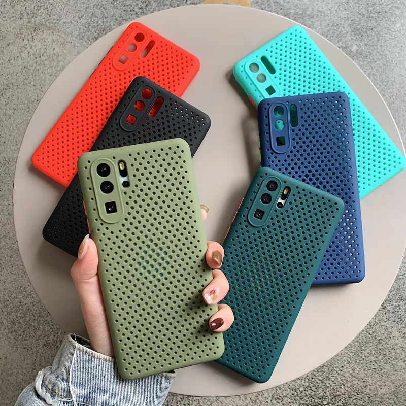 Tschick Breathable Grid Phone Case For Huawei P40 P30 Mate 30 Pro Nova 5i 7i 6 SE 10E For Honor 9A V30 Pro 30S Silicone Case