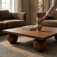 Table basse carrée en bois brun vintage au design minimaliste, style rustique