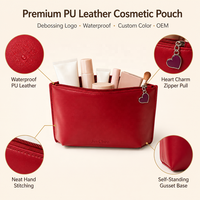 Pochette cosmétique en cuir PU imperméable, sac à maquillage, cadeau promotionnel de marque de beauté, logo en relief OEM, vente en gros personnalisée
