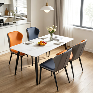 Modern Rectangular Marble <b>Dining</b> Table <b>Set</b> with PU Leather <b>Chairs</b> for Home <b>Dining</b> Furniture - Product Image 2