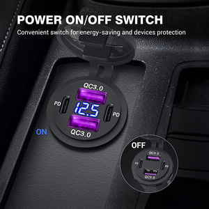 Adattatore Caricatore USB DC12V-24V con Doppia Porta QC3.0 18W e Doppia Porta PD3.0 30W con Voltmetro LED per Camper, Auto, ATV, Barca, Camion - Product Image 3