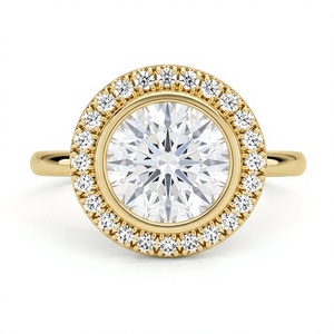 Bague de fiançailles classique en diamant de laboratoire taille brillant rond avec halo de diamants ronds pour femme en or plaqué 18K 14K - Product Image 1