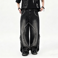 Jeans vintage pour hommes, coupe décontractée, taille mi-haute, denim délavé, style streetwear hip-hop pour l'automne et l'hiver