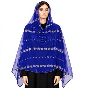 Wholesale Chiffon <b>Shawl</b> Silver Embroidered Paisley Motif Scalloped Edge Women Soft Summer <b>Wrap</b> OEM ODM Custom - Product Image 1