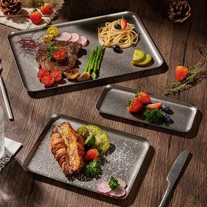 Modern 304 Retro Stainless Steel Plate <strong>Square</strong> Old Style <strong>Tray</strong> for Steak Dinner and <strong>Dessert</strong> for Home Kitchenware Camping - Product Image 1
